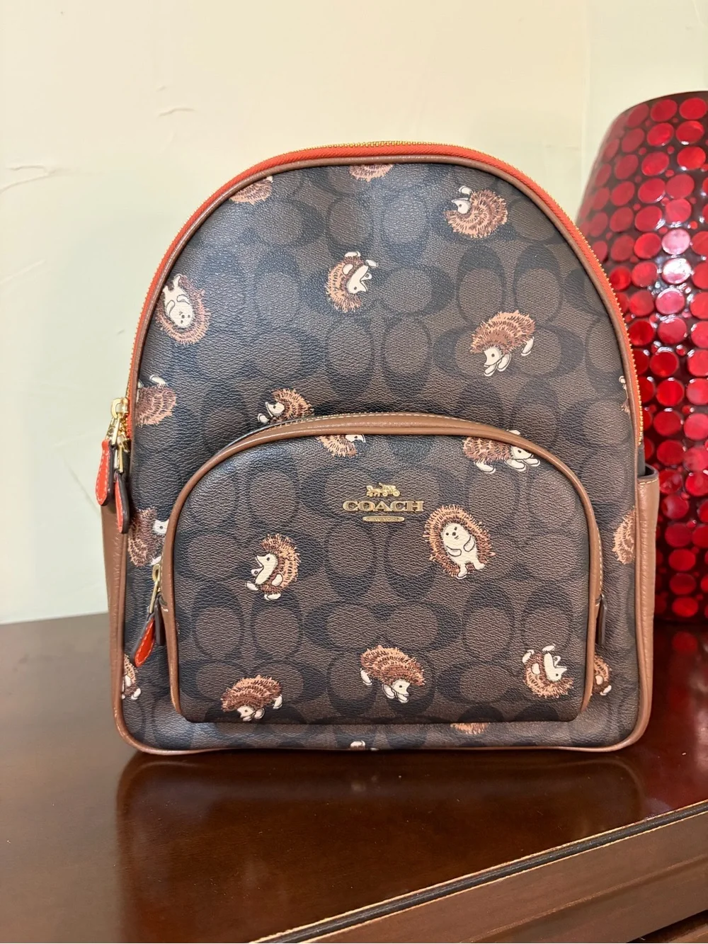 Coach Court Backpack in Signature Canvas with Hedgehog Print Style CC429
